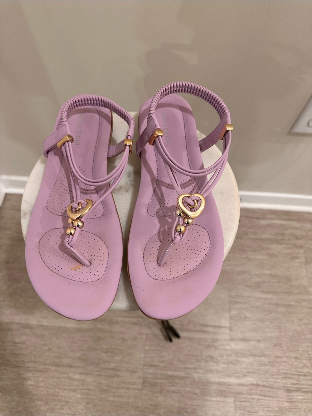 Women’s Lavender Heart-Jewel T-Strap Sandals